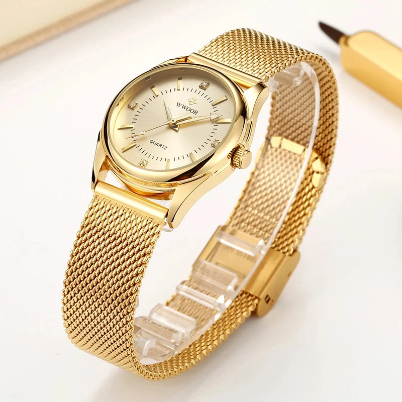 Stainless Mesh Band - WWOOR Luxury Brand Dress Gold Watch