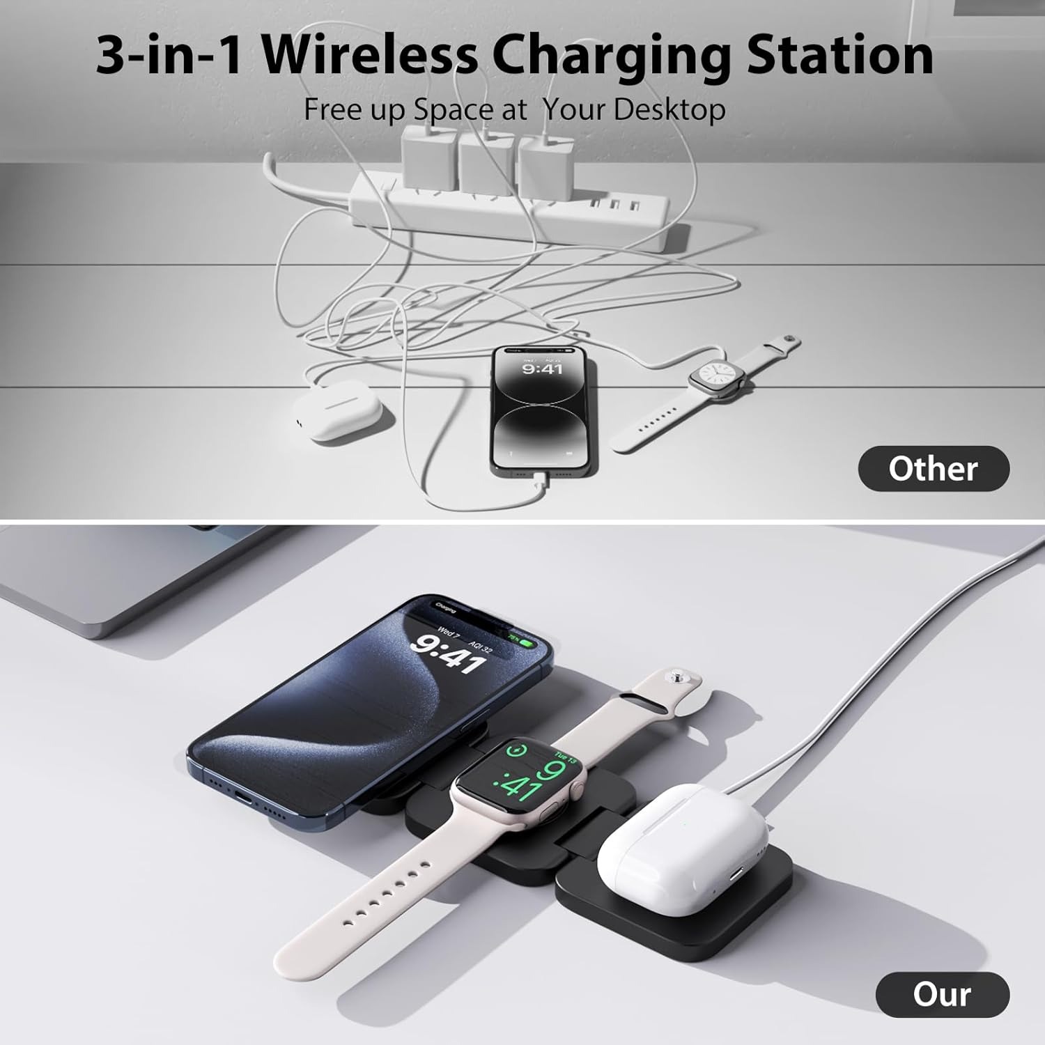 Foldable 3 in 1 Fast Wireless  - Watch Charger Cable 评论和价格