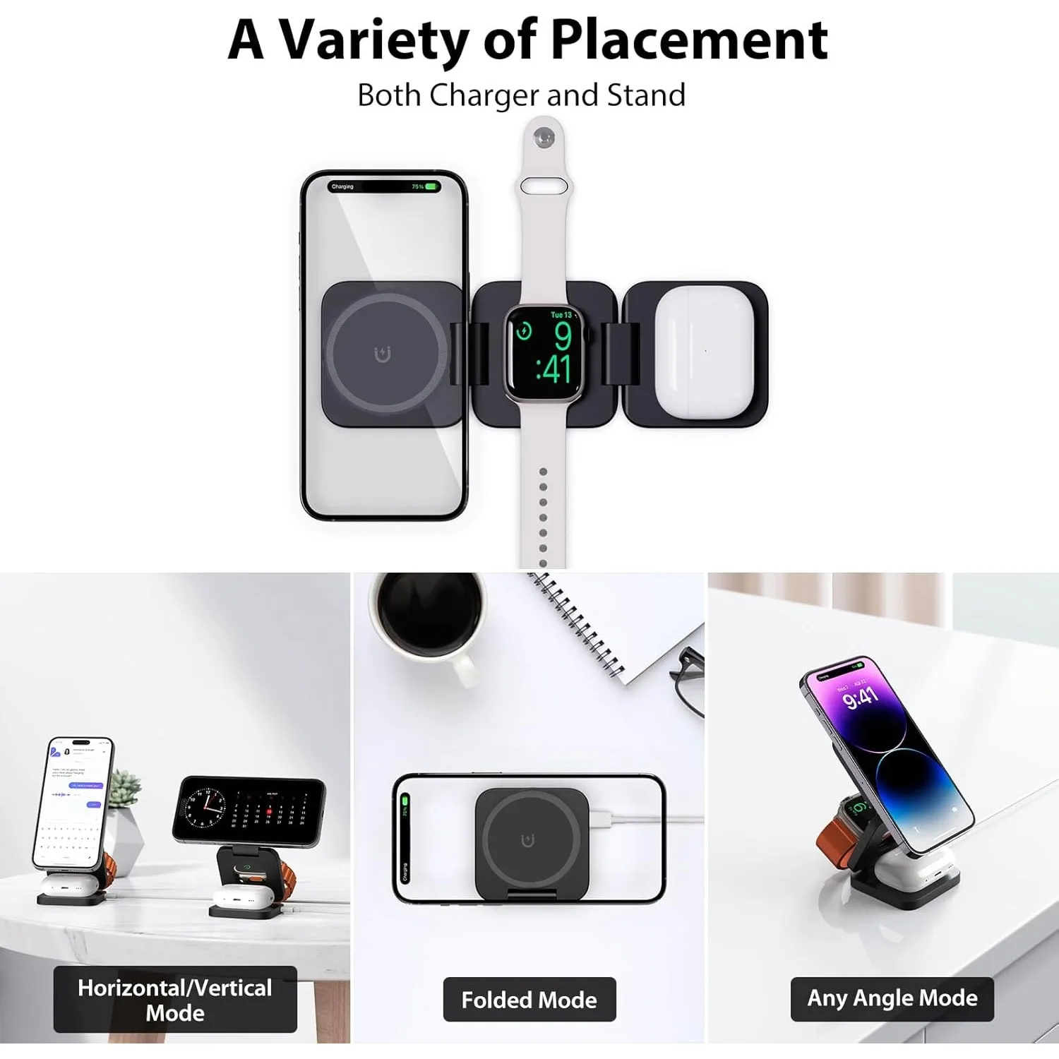 Foldable 3 in 1 Fast Wireless  - Watch Charger Cable 评论和价格