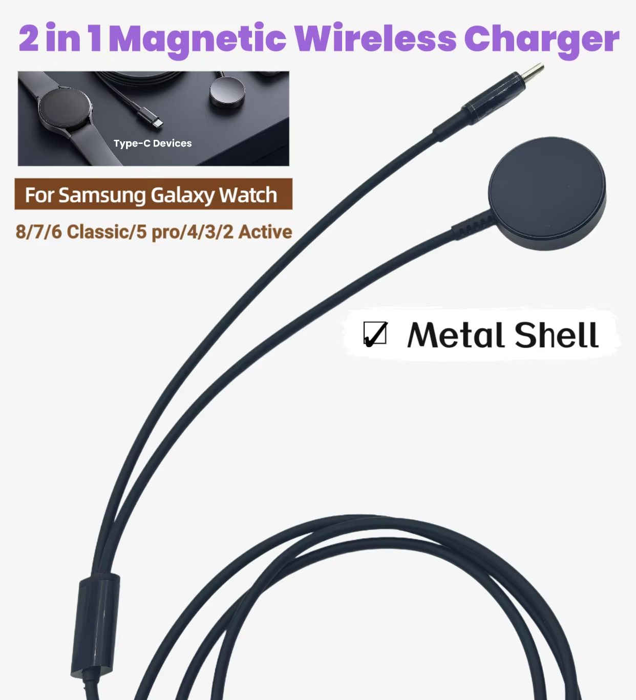 Type-C 2-in-1 Magnetic Wireles - Watch Charger Cable 评论和价格