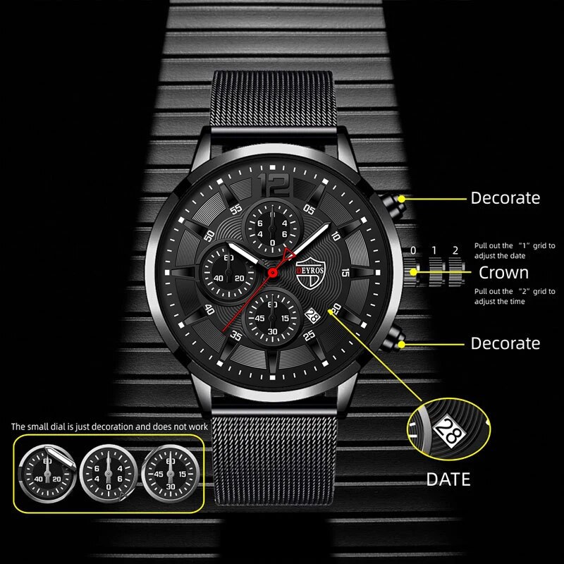 DEYROS Mens Fashion Minimalist - Stainless Mesh Band 评论和价格