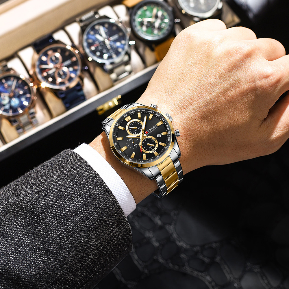 CURREN Casual Quartz Chrono Sp - Accessories With Watch 评论和价格