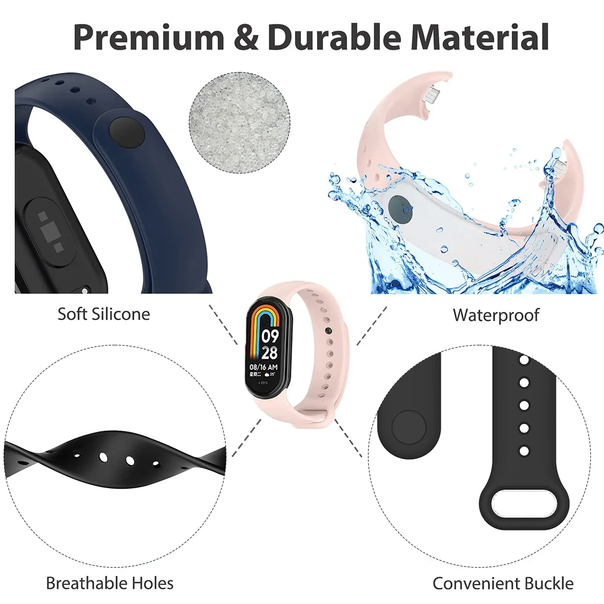 Strap for Xiaomi Mi Band 9/9 N - Silicone Band Replacement 评论和价格