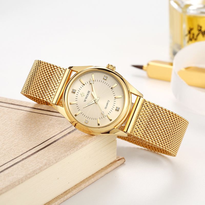 WWOOR Luxury Brand Dress Gold  - Stainless Mesh Band 评论和价格
