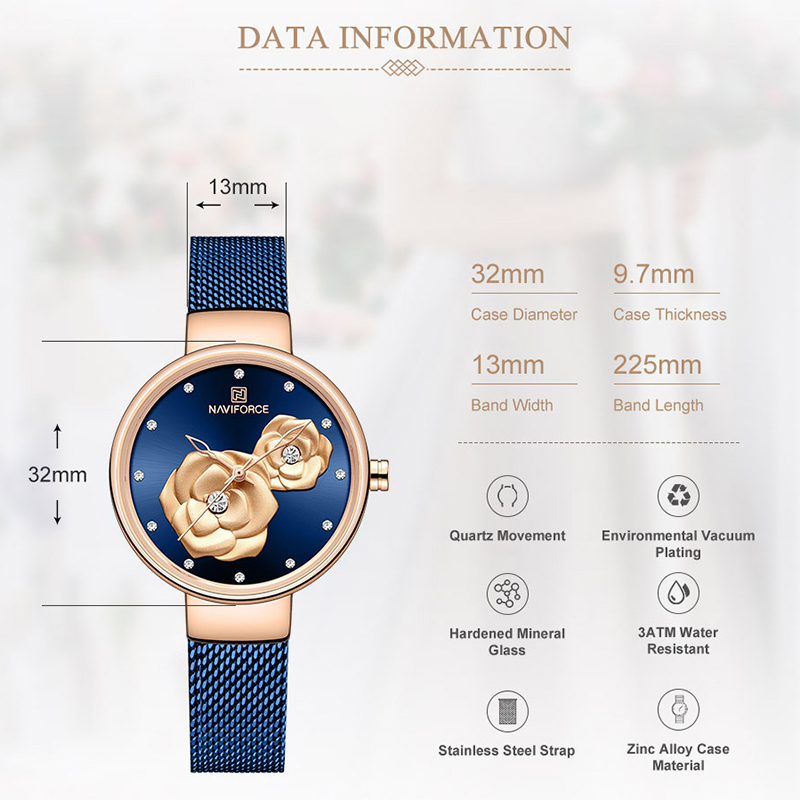 NAVIFORCE Luxury Women's Watch - Stainless Mesh Band 评论和价格